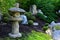 Stone decorations and cultivated bushes in Mu-Shin style far east garden