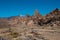 Stone desert in volcanic crater with rocks and mountian landscape, Tenerife