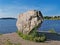 Stone of desires on the bank of Lake Ladoga. Sortavala, Karelia