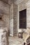 Stone exhibits decorated with decorative carvings on display in the courtyard of the Museo Lapidario Maffeiano in Verona, Italy