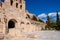 Stone facade and arcades of Odeon of Herodes Atticus Roman theater, Herodeion or Herodion, at slope of Athenian Acropolis hill in