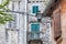 Stone facade of an old houses in Rovinj, Croatia.