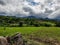 Stone field growing seed dark sky green background mountain trees grey clouds earth pai thailand chiang mai valley farm