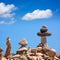 Stone figures on beach shore of Illetes beach in Formentera