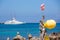 Stone figures on beach shore of Illetes beach in Formentera