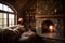 stone fireplace surrounded by a cozy reading nook