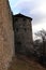 Stone fortifications. Medieval residence. Walls with tower. Czech history. The ruins of Hukvaldy Castle from the 13th century.