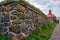 Stone fortress wall of Korela castle in the city of Priozersk in Russia