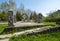 Stone game area with pillars on a public playground