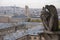 Stone gargoyle overlooking Paris from the Notre Dame