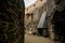 Stone gothic ruins of old rock medieval castle Valecov, interior with large fireplace, ancient fortress on the top of the hill,