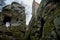 Stone gothic ruins of old rock medieval castle Valecov in sunny winter day before Christmas, ancient fortress on the top of the