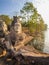 Stone guardians on a bridge at the entrance to a temple in siem reap,cambodia