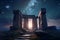 stone henge mock building against the backdrop of night and space. Neural network AI generated