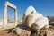 Stone Hercules hand at the antique Citadel in Amman, Jordan.