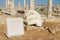 Stone Hercules hand at the antique Citadel in Amman, Jordan.