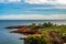 Stone house on red rocks coast Cote d Azur near Cannes, France