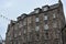 Stone houses with colourful bunting in Edinburgh