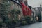 Stone houses covered in colourful foliage on a street in Frome, Somerset, UK