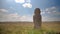 The stone idol stands in the steppe. Balbal nomad.