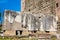 Stone inscriptions at the entrance to the Basilica Aemilia at the Roman Forum in Rome