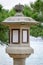 Stone lantern at Miyajima temple in Hiroshima, Japan