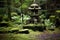 stone lantern and mossy rocks in a peaceful zen garden