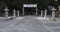 A stone lanterns at Meguro fudo temple in Tokyo wide shot