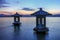 Stone Lanterns in the sunset on West Lake, Hangzhou, China