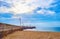 The stone levee of San Sebastian Castle from La Caleta beach, Cadiz, Spain