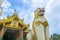 Stone lion at entrance of Shwedagon pagoda in Rangoon