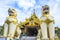 Stone lion at entrance of Shwedagon pagoda in Rangoon