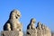 Stone lion sculptures in seventeen holes bridge railing