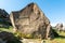 Stone marking entrance to Gobustan national park in Azerbaijan