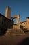 The stone medieval well of San Gimignano at the dawn