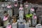 Stone memorials in graveyard, Kanazawa, Japan