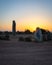 Stone menhirs at Cromeleque do Xerez in Portugal at sunrise