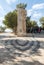 Stone monument dedicated to the visit of Pope John Paul II Memorial Church of Moses on Mount Nebo near the city of Madaba in Jorda
