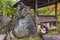 Stone monument Tanukizuka and pottery of a Tanuki racoon-dog in the Tamonji Temple.