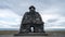 Stone monument to mythological hero Bardur Snaefellsas in Arnarstapi, Iceland