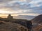 Stone mosque on the background of the mountains. The evening light shines beautifully on the old stone mosque. Hunzah. Dagestan