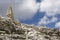 Stone mounds on top of Sass Pordoi. Dolomites. Italy.