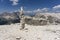 Stone mounds on top of Sass Pordoi. Dolomites. Italy.