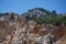 Stone mountains with trees. Wallpaper. Turkish view traveling to Turkey