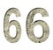 Stone numeral six, 6 cut out of white paper on the background of the texture of natural stone close-up, decorative font