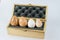 Stone oval open wooden box isolated