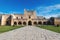 Stone path to the facade of the Convent de San Bernardino de Siena in Valladolid, Yucatan, Mexico