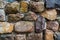 Stone pattern in different sizes and colors, wall made of quarry rocks and cement, modern garden architecture