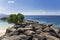 Stone pier on a coast of the city Fort-de-France