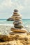 Stone pile on yellow sandstone by the shore